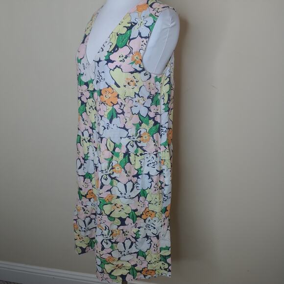 Jake's Floral Dress Linen Cotton Pockets Sleeveless - Picture 5 of 10